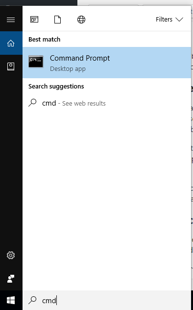 cmd through search windows 10