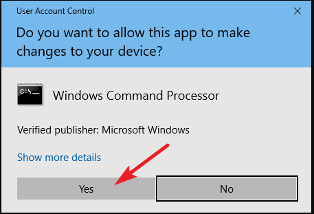 windows 10 adminacmd confirmation box