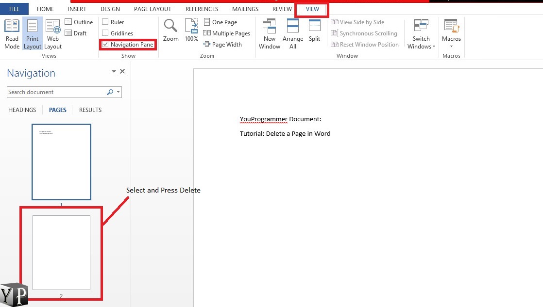 how do i delete a page in microsoft word 2013