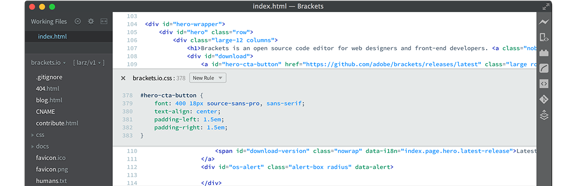 Brackets web development ide