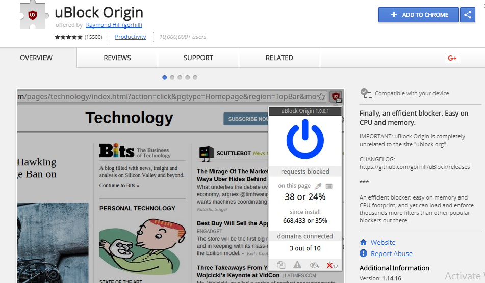 Ublock Origin ad blocker for chrome