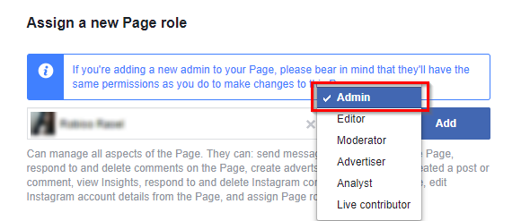 add admin on facebook page