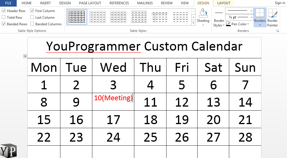 How To Make A Calendar In Word Document YouProgrammer