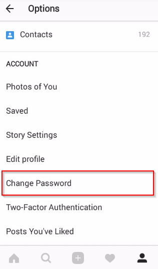 change password instagram