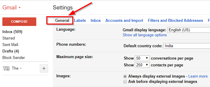 click the general section gmail settings