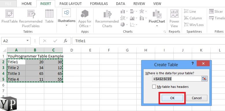 how to create a table in excel with data