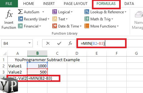 subtract one cell from another in excel for mac