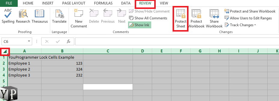 lock cells in excel