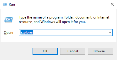 open file explorer through Run windows 10