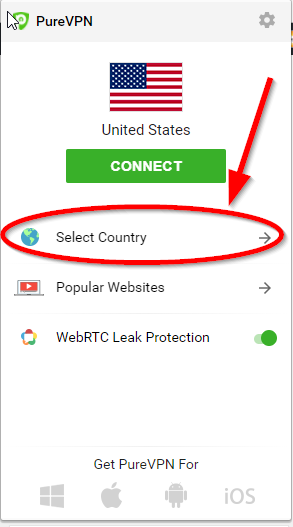 select country for purevpn extension