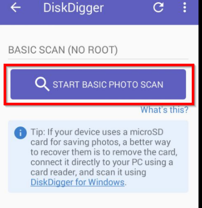 android photos recovery scan using diskdigger