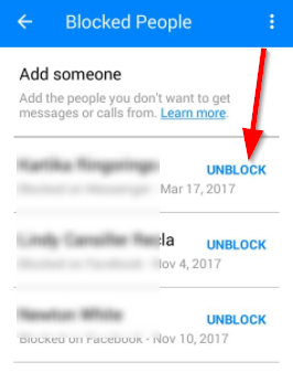 unblock someone facebook using messenger