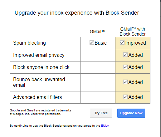 Block button on email gmail page