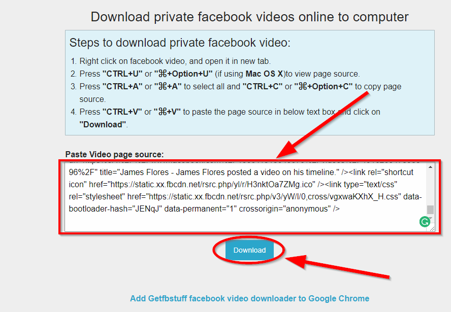 copying and pasting the facebook video and download