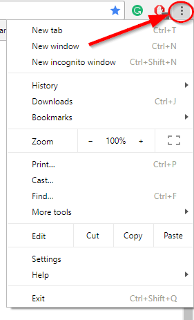 click menu icon chrome top right corner