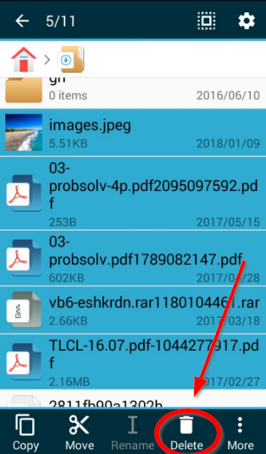 delete icon file manager to delete downloads android