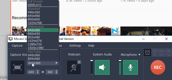 movavi screen recorder video settings