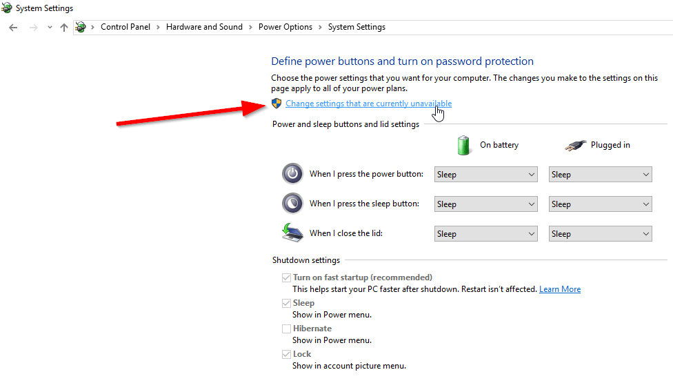 change settings that are currently unavailable